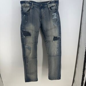 Southpole Skinny Jeans Men 34x32 Blue Distressed Moto Biker Streetwear Y2K Skate